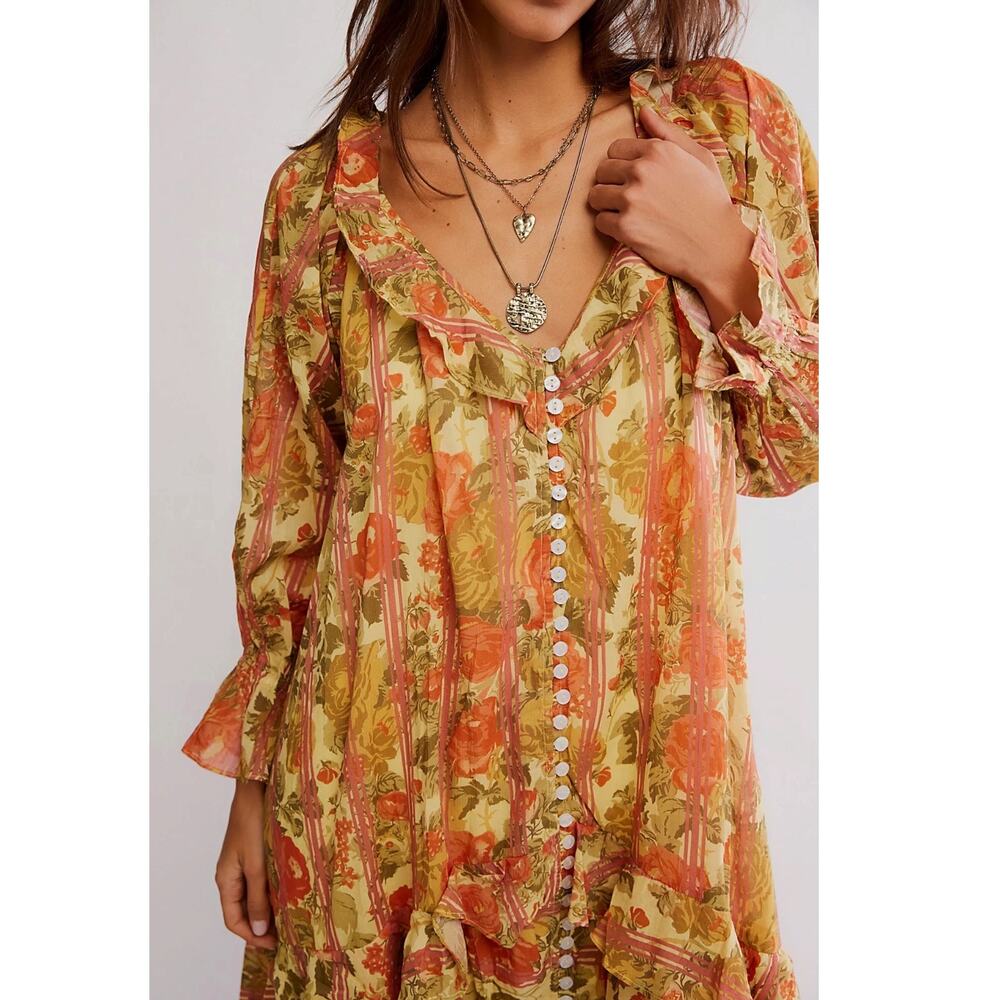 Free People Garden Wonders Maxi Dress Retro 70s Bohemian Floral Size XL - Picture 3 of 14